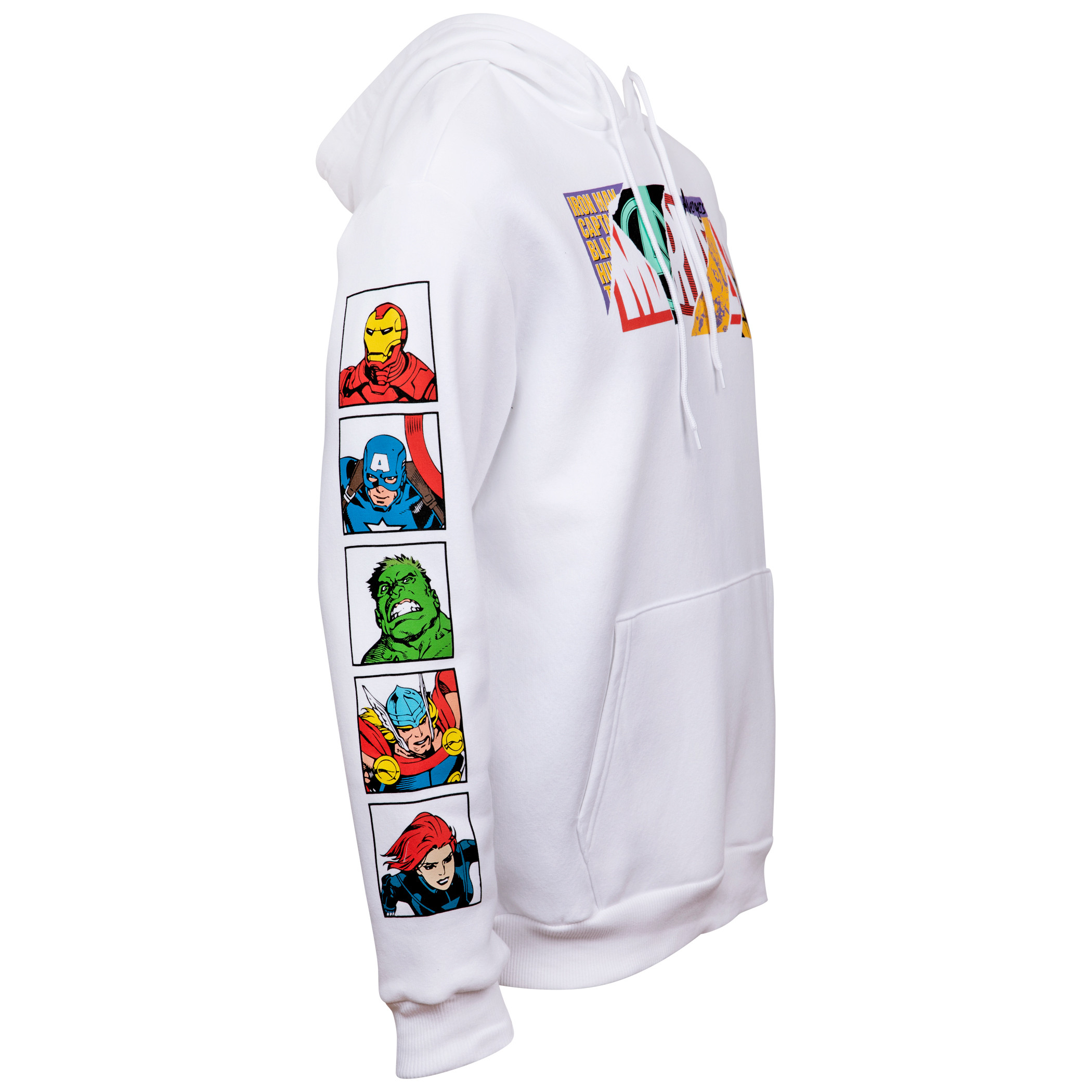 Marvel Brand Collage Text Hoodie With Character Block Sleeve Prints
